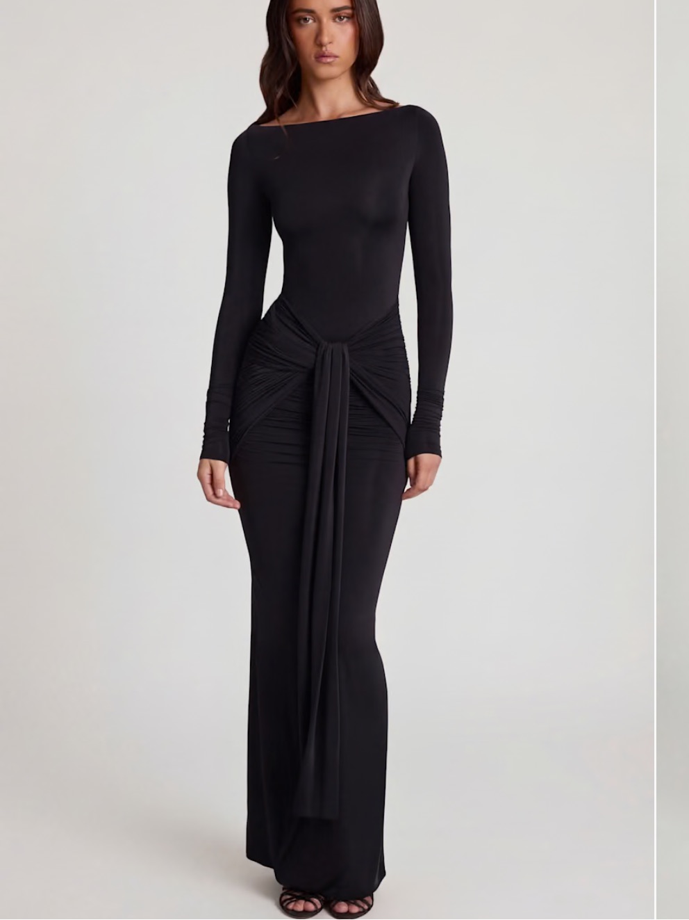 Oh Polly Black Long Sleeve Knot-Front Maxi Dress
